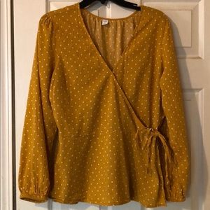 Yellow Polka Dot Wrap Blouse 💛
